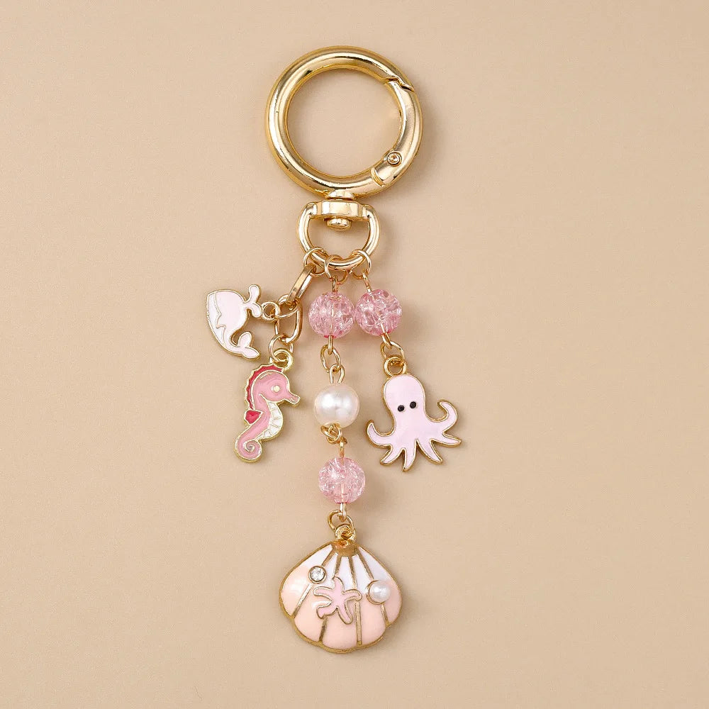 New Summer Beach Shell Octopus Starfish Keychain Marine Life Key Ring Pendants for Women Girls Handbag Decor DIY Jewelry Gifts