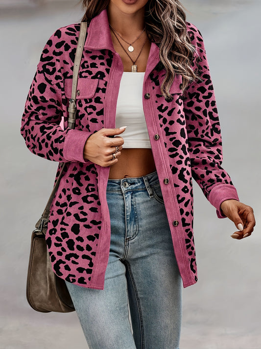 Women'S Y2K Leopard Print Jacket - Long Sleeve Button-Front Coat with Non-Stretch Fabric, Elegant Casual Outerwear for Everyday & Formal Events - Spring Fashion Outerwear for Women, Leopard Print Clothes, Versatile Layering,