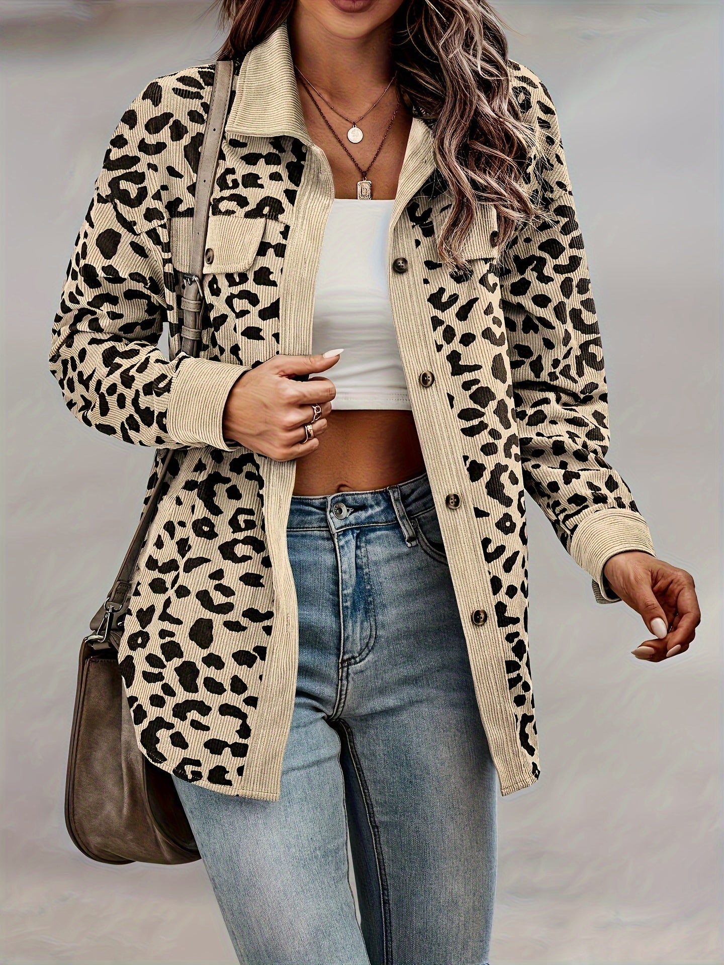 Women'S Y2K Leopard Print Jacket - Long Sleeve Button-Front Coat with Non-Stretch Fabric, Elegant Casual Outerwear for Everyday & Formal Events - Spring Fashion Outerwear for Women, Leopard Print Clothes, Versatile Layering,