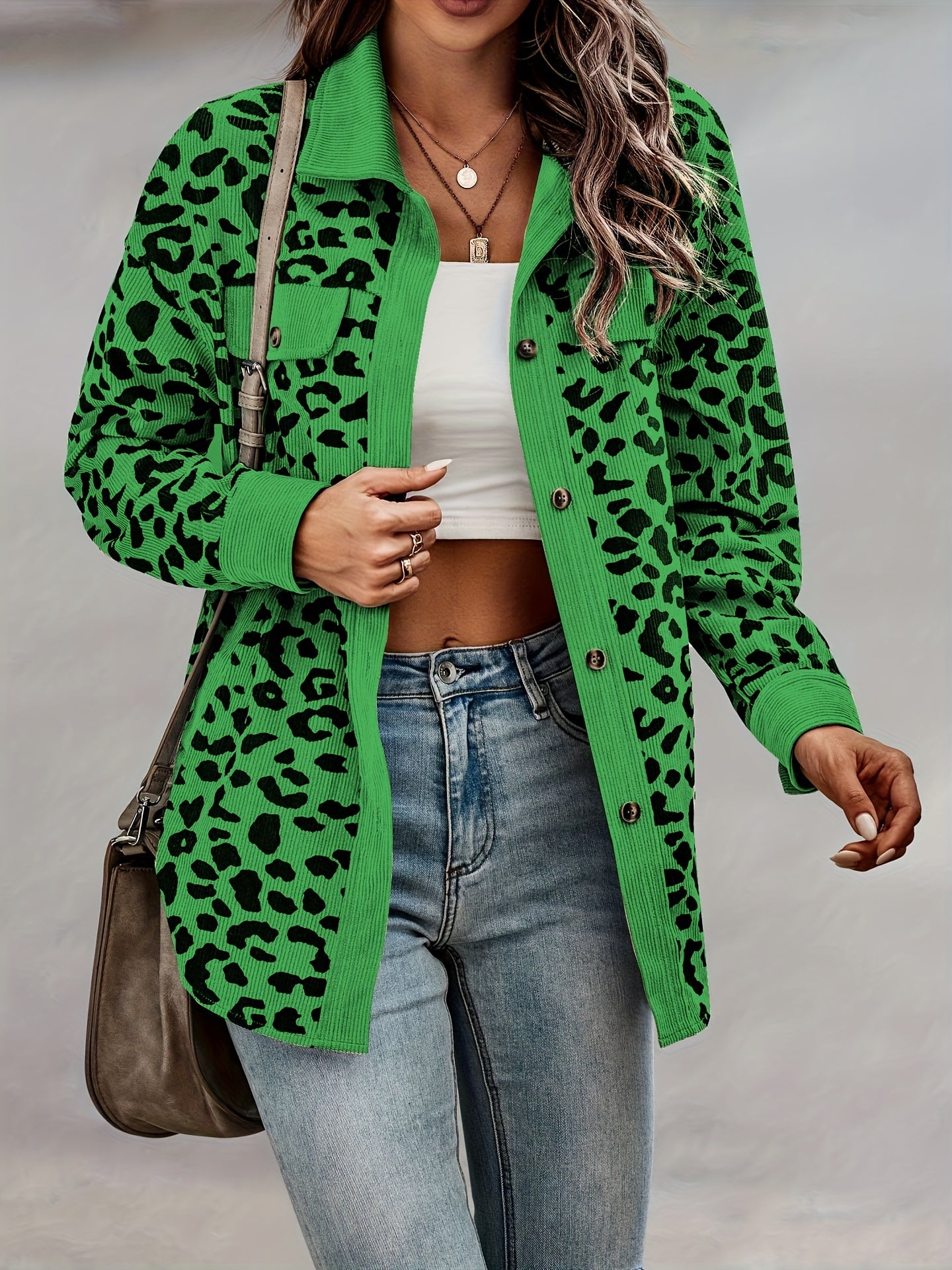 Women'S Y2K Leopard Print Jacket - Long Sleeve Button-Front Coat with Non-Stretch Fabric, Elegant Casual Outerwear for Everyday & Formal Events - Spring Fashion Outerwear for Women, Leopard Print Clothes, Versatile Layering,