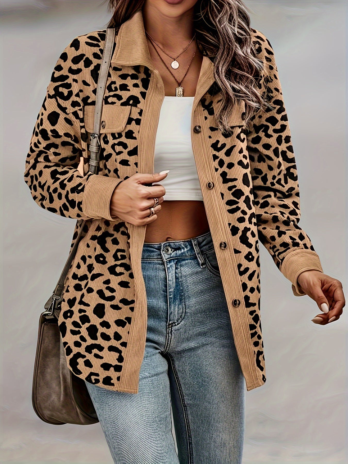 Women'S Y2K Leopard Print Jacket - Long Sleeve Button-Front Coat with Non-Stretch Fabric, Elegant Casual Outerwear for Everyday & Formal Events - Spring Fashion Outerwear for Women, Leopard Print Clothes, Versatile Layering,