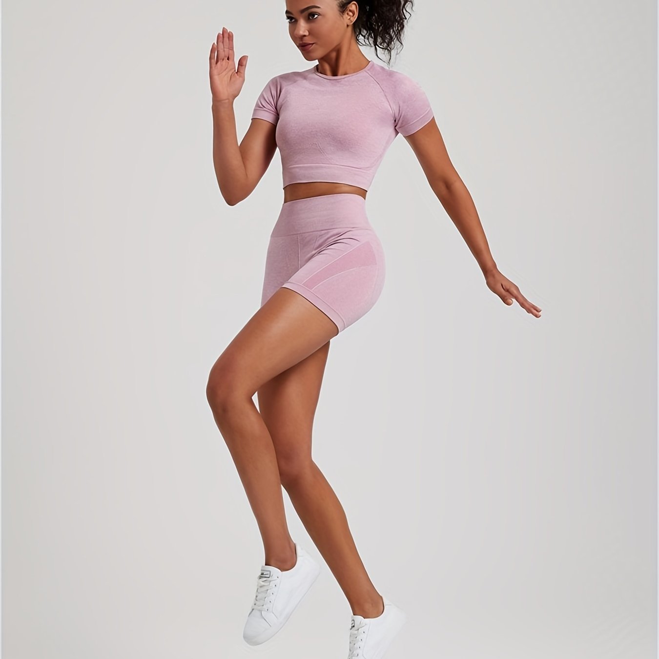 Casual Sports Suit Women's New Moisture-absorbing Sweat-wicking Quick-drying Jacquard Short-sleeved Yoga Pants Fitness Two-piece Gym Training Thin Section Spring, Summer And Autumn Comfortable Skin-friendly Non-tight Leggings