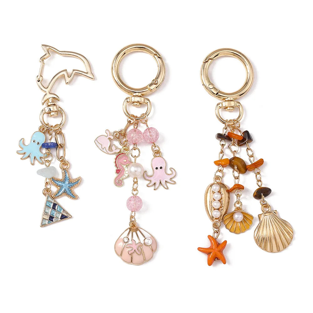 New Summer Beach Shell Octopus Starfish Keychain Marine Life Key Ring Pendants for Women Girls Handbag Decor DIY Jewelry Gifts