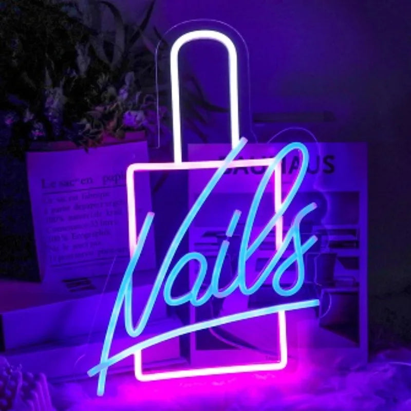 Nails Neon Sign Led for Wall Decor Beauty Salon Up Sign for Business Nail Room Spa Studio Bedroom Dorm Dimmable Usb Powered