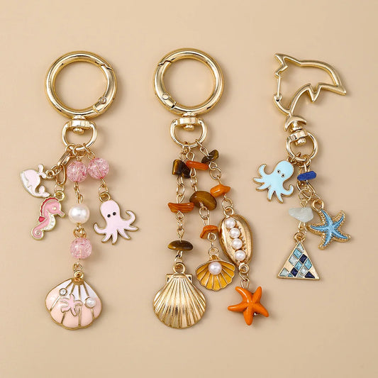 New Summer Beach Shell Octopus Starfish Keychain Marine Life Key Ring Pendants for Women Girls Handbag Decor DIY Jewelry Gifts