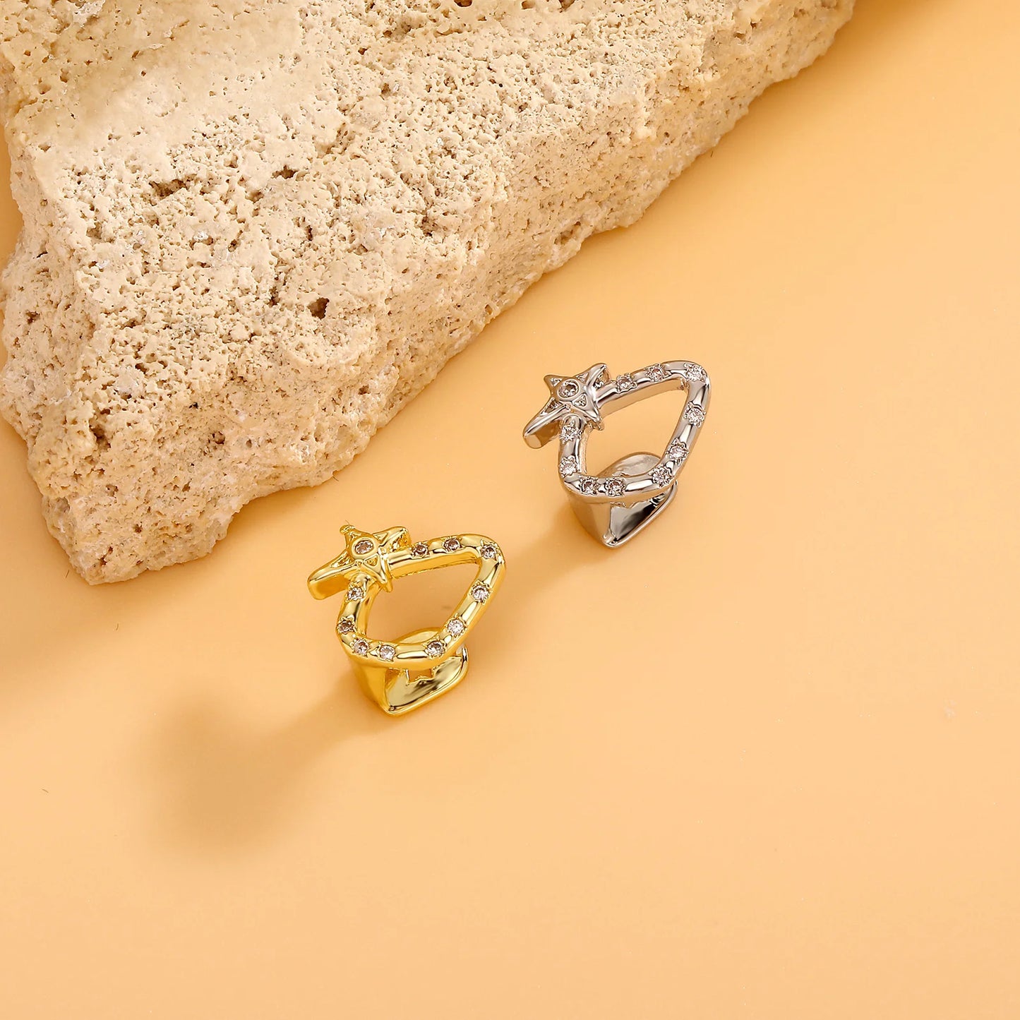 TOPGRILLZ Geometric Single Skeleton Iced Out Star Zircon Teeth Grillz Vintage CZ Stone Tooth Caps For Women Men Halloween Gift