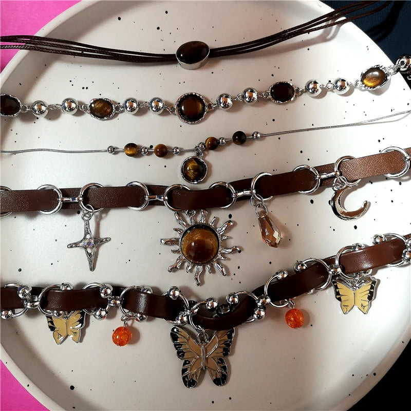 Punk Charm Sun Cross Butterfly Pendants Choker Chain Necklace For Men Women Trendy Y2K EMO Hip Hop Grunge Accessories Jewelry