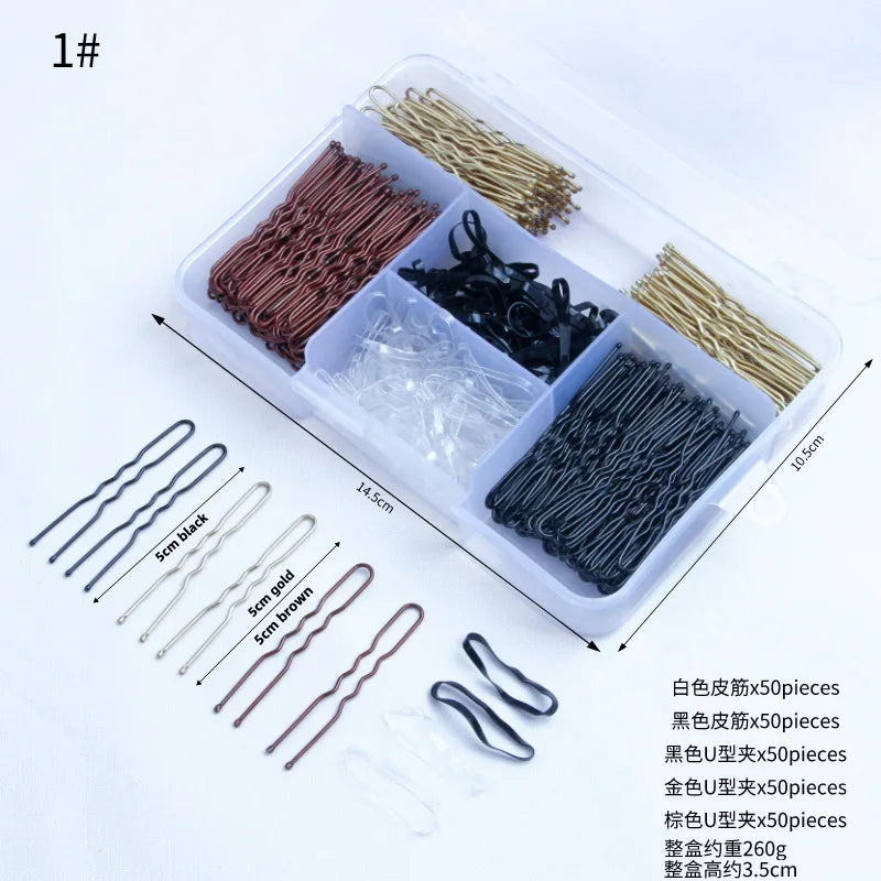 Box Set Hair Clips: Black U-Shaped Clips, Flat Clips, Assorted Pack,Easy-to-Use Hair Accessories