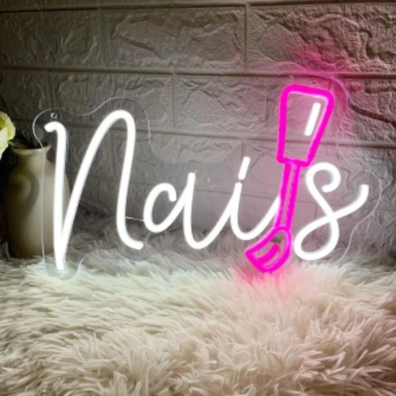 Nails Neon Sign Led for Wall Decor Beauty Salon Up Sign for Business Nail Room Spa Studio Bedroom Dorm Dimmable Usb Powered
