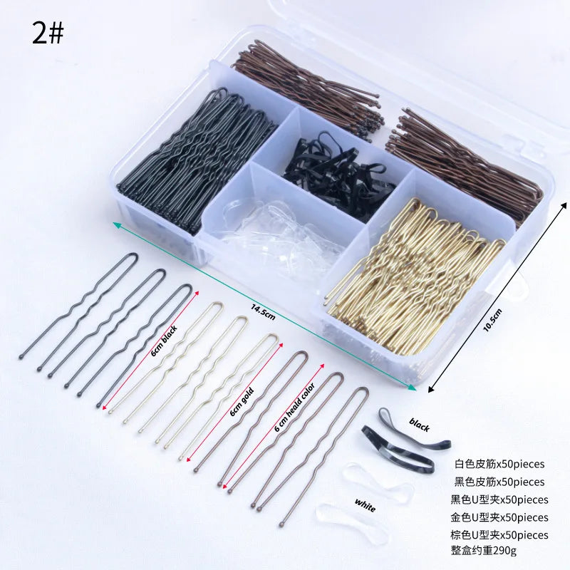 Box Set Hair Clips: Black U-Shaped Clips, Flat Clips, Assorted Pack,Easy-to-Use Hair Accessories