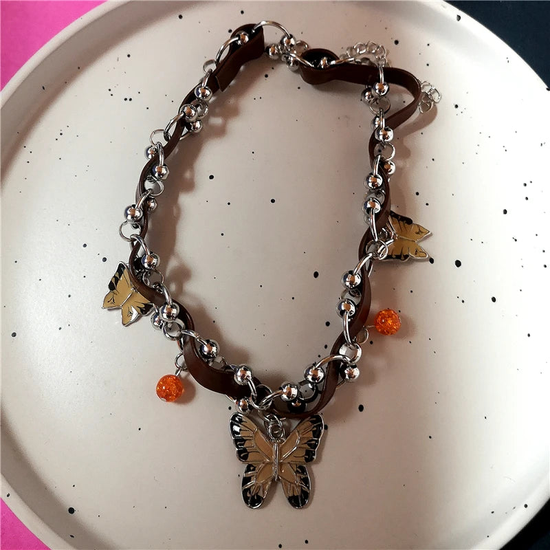 Punk Charm Sun Cross Butterfly Pendants Choker Chain Necklace For Men Women Trendy Y2K EMO Hip Hop Grunge Accessories Jewelry