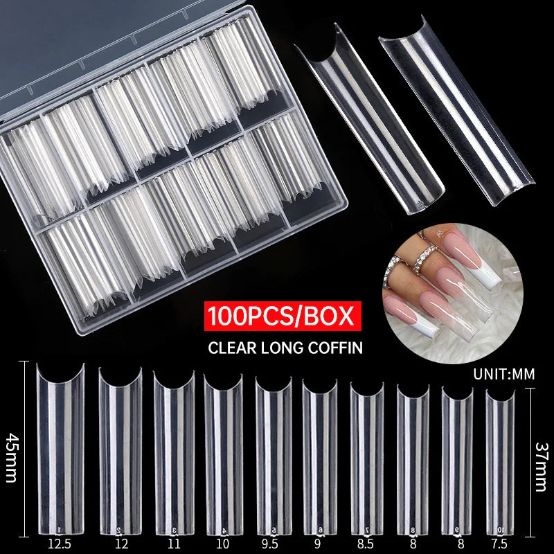 Nail Tips, Transparent Fake Fingernails Toenails Artifical Nails, Coffin Tips Manicure DIY Tools, Nails Tips Half Cover Acrylic