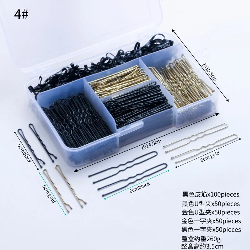 Box Set Hair Clips: Black U-Shaped Clips, Flat Clips, Assorted Pack,Easy-to-Use Hair Accessories