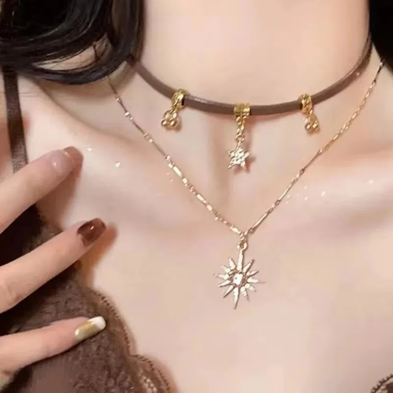 Punk Charm Sun Cross Butterfly Pendants Choker Chain Necklace For Men Women Trendy Y2K EMO Hip Hop Grunge Accessories Jewelry