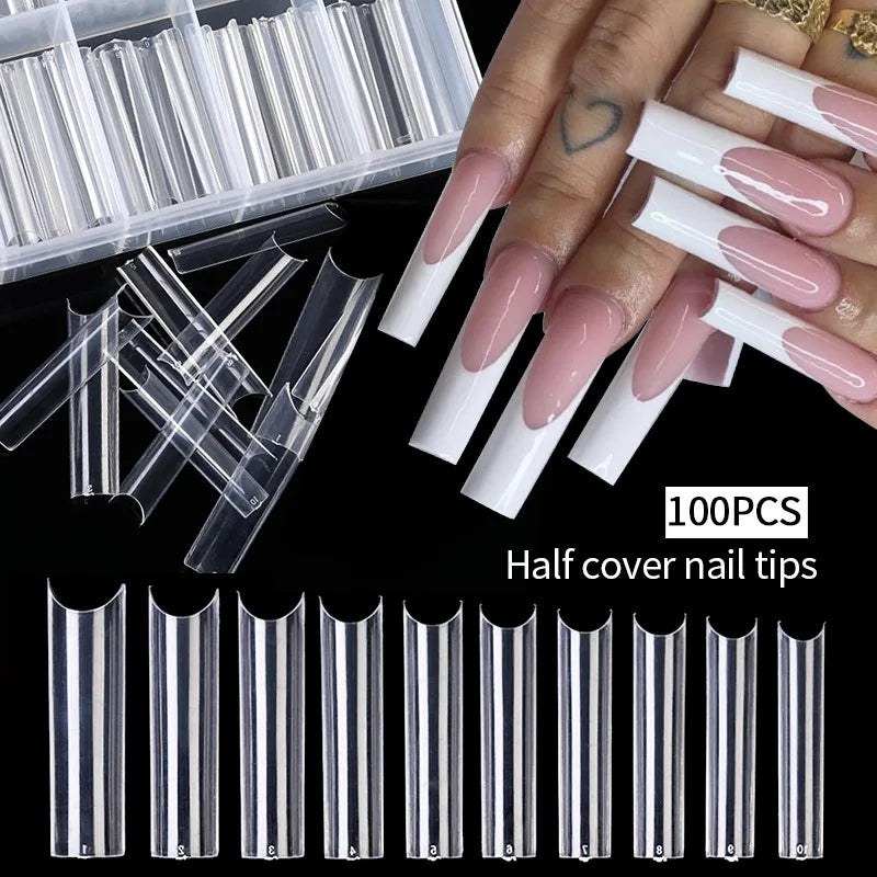 Nail Tips, Transparent Fake Fingernails Toenails Artifical Nails, Coffin Tips Manicure DIY Tools, Nails Tips Half Cover Acrylic