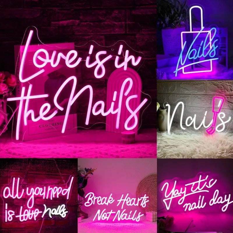 Nails Neon Sign Led for Wall Decor Beauty Salon Up Sign for Business Nail Room Spa Studio Bedroom Dorm Dimmable Usb Powered