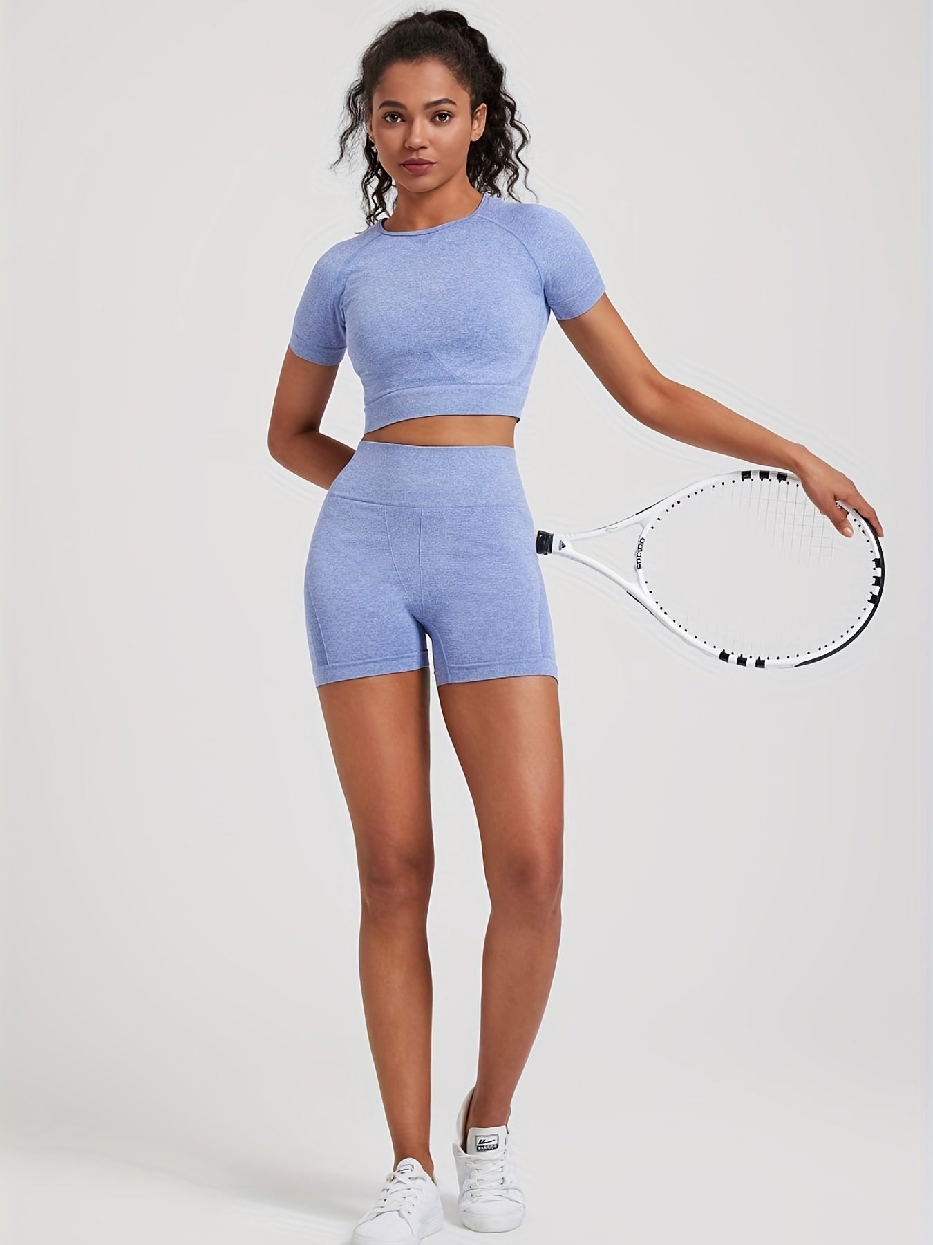 Casual Sports Suit Women's New Moisture-absorbing Sweat-wicking Quick-drying Jacquard Short-sleeved Yoga Pants Fitness Two-piece Gym Training Thin Section Spring, Summer And Autumn Comfortable Skin-friendly Non-tight Leggings