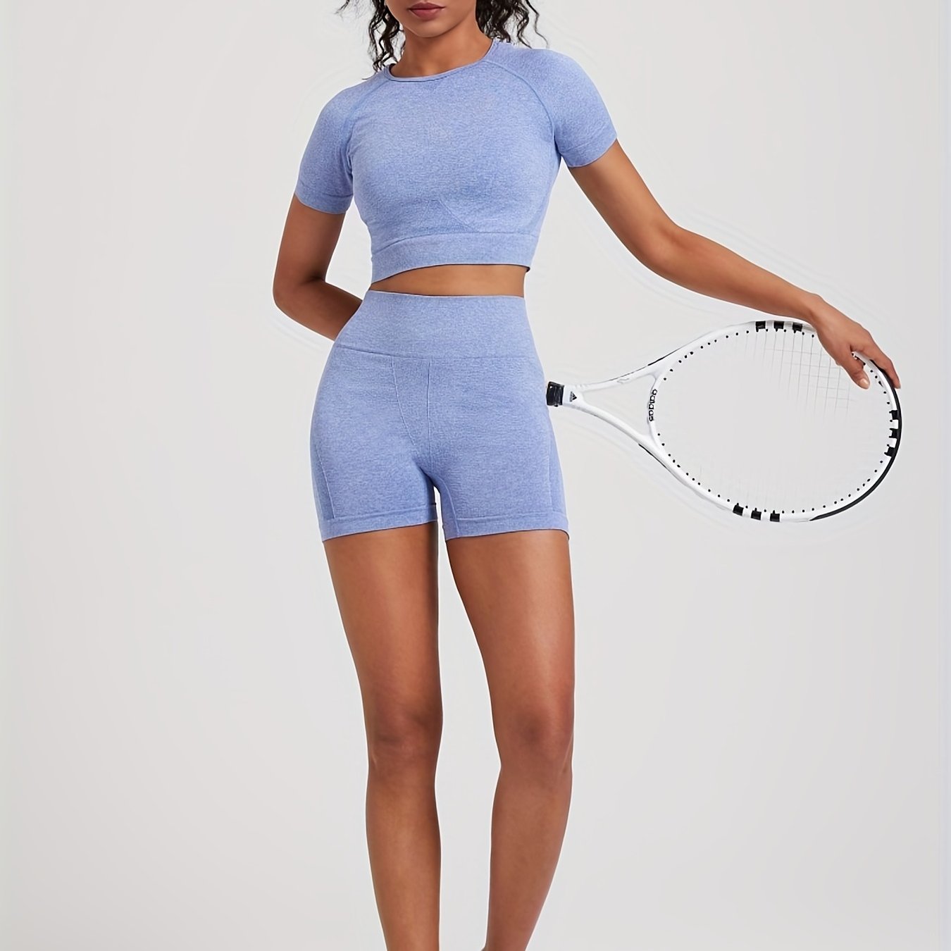 Casual Sports Suit Women's New Moisture-absorbing Sweat-wicking Quick-drying Jacquard Short-sleeved Yoga Pants Fitness Two-piece Gym Training Thin Section Spring, Summer And Autumn Comfortable Skin-friendly Non-tight Leggings